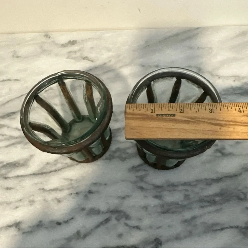 Rustic caged bubble Glass votive Candle Holders vintage brutalist